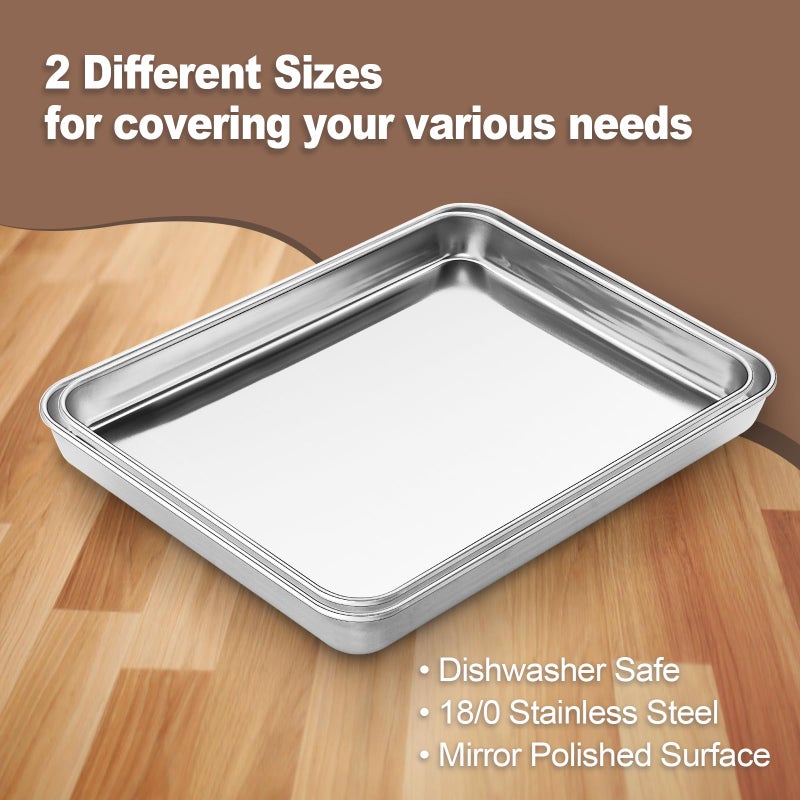 Zacfton Cookie Sheets for Baking, Stainless Steel Baking Sheet Cookie Sheet, 10/12 Inch Toaster Oven Pans Set of 2, Dishwasher Safe & Mirror Finish & Rust Resistant - Image 3